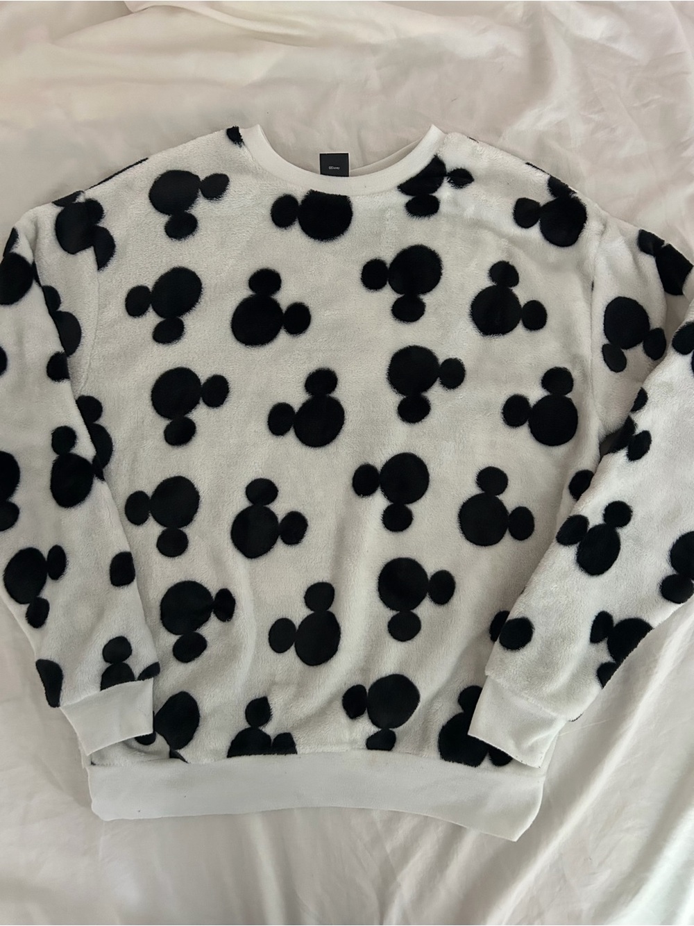 Disney White Fizzy Crewneck Sweatshirt with Black Mickey